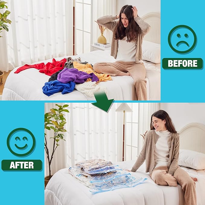 HIBAG Vacuum Storage Bags, 10 Jumbo Space Saver Vacuum Seal Bags, Space Bags, Vacuum Sealer Bags for Clothes, Comforters, Blankets, Bedding (10J)