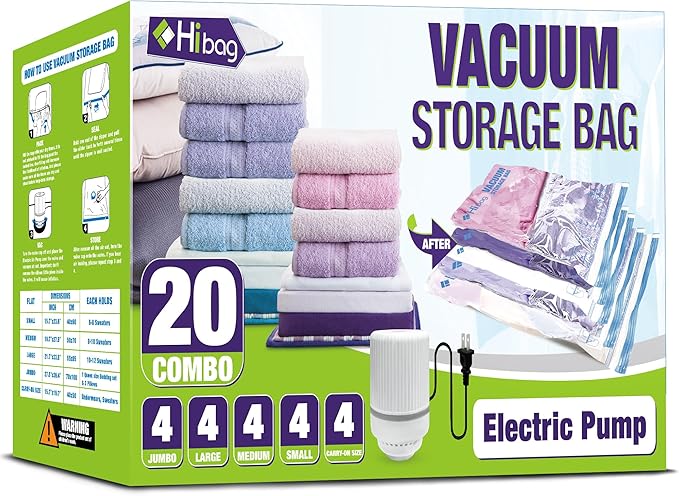HIBAG Vacuum Storage Bags, 10 Jumbo Space Saver Vacuum Seal Bags, Space Bags, Vacuum Sealer Bags for Clothes, Comforters, Blankets, Bedding (10J)