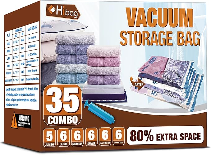 HIBAG Vacuum Storage Bags, 10 Jumbo Space Saver Vacuum Seal Bags, Space Bags, Vacuum Sealer Bags for Clothes, Comforters, Blankets, Bedding (10J)