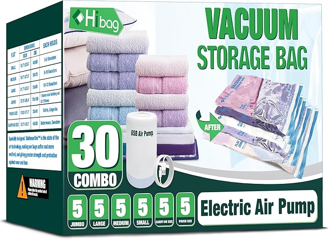 HIBAG Vacuum Storage Bags, 10 Jumbo Space Saver Vacuum Seal Bags, Space Bags, Vacuum Sealer Bags for Clothes, Comforters, Blankets, Bedding (10J)