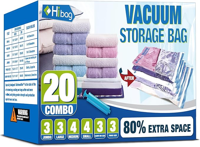 HIBAG Vacuum Storage Bags, 10 Jumbo Space Saver Vacuum Seal Bags, Space Bags, Vacuum Sealer Bags for Clothes, Comforters, Blankets, Bedding (10J)