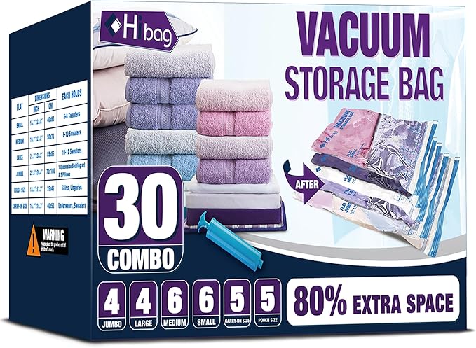 HIBAG Vacuum Storage Bags, 10 Jumbo Space Saver Vacuum Seal Bags, Space Bags, Vacuum Sealer Bags for Clothes, Comforters, Blankets, Bedding (10J)