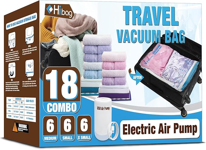 HIBAG Vacuum Storage Bags, 10 Jumbo Space Saver Vacuum Seal Bags, Space Bags, Vacuum Sealer Bags for Clothes, Comforters, Blankets, Bedding (10J)