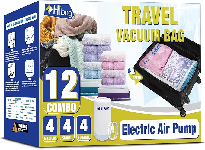 HIBAG Vacuum Storage Bags, 10 Jumbo Space Saver Vacuum Seal Bags, Space Bags, Vacuum Sealer Bags for Clothes, Comforters, Blankets, Bedding (10J)