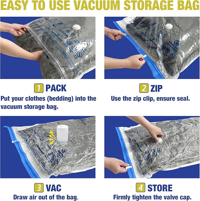 HIBAG Vacuum Storage Bags, 10 Jumbo Space Saver Vacuum Seal Bags, Space Bags, Vacuum Sealer Bags for Clothes, Comforters, Blankets, Bedding (10J)