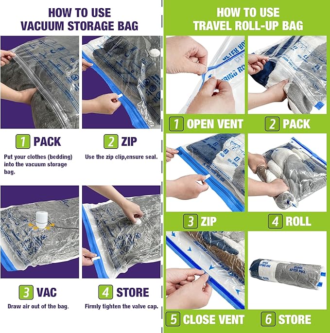 HIBAG Vacuum Storage Bags, 10 Jumbo Space Saver Vacuum Seal Bags, Space Bags, Vacuum Sealer Bags for Clothes, Comforters, Blankets, Bedding (10J)