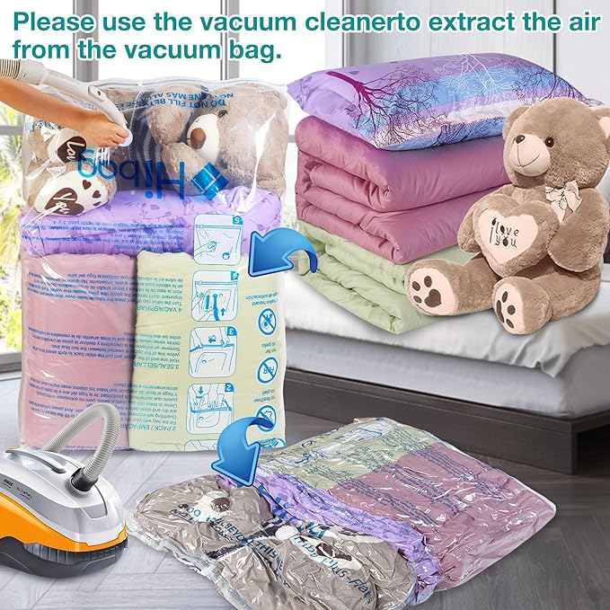 HIBAG Vacuum Storage Bags, 10 Jumbo Space Saver Vacuum Seal Bags, Space Bags, Vacuum Sealer Bags for Clothes, Comforters, Blankets, Bedding (10J)